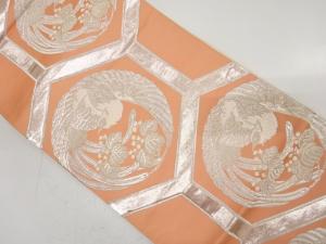 亀甲に鳳凰・桐模様織り出し　リバーシブル全通袋帯